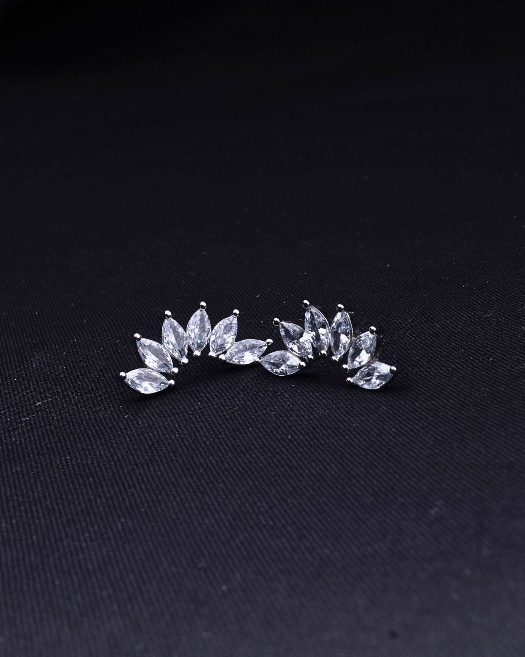 Silver earrings with gemstones on a black background