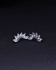 Silver earrings with gemstones on a black background