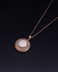 925 Sterling silver Necklace with a round pendant featuring a pattern of small stones on a dark background
