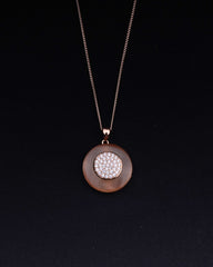 925 Sterling silver Necklace with a round pendant featuring a pattern on a black background