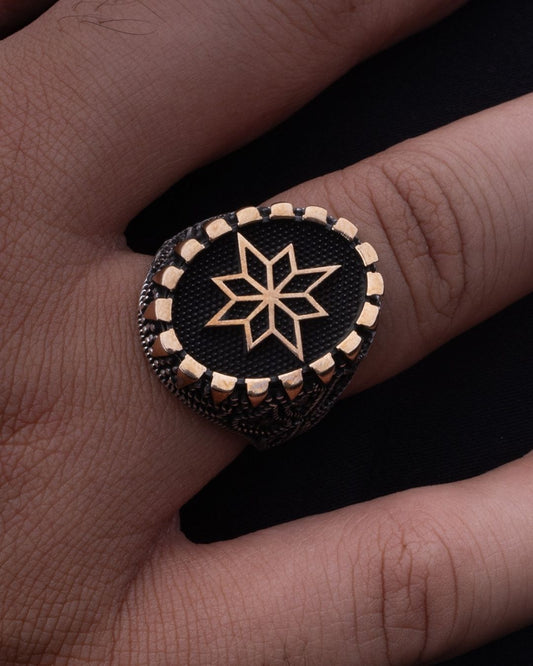 Ring with star design on a finger