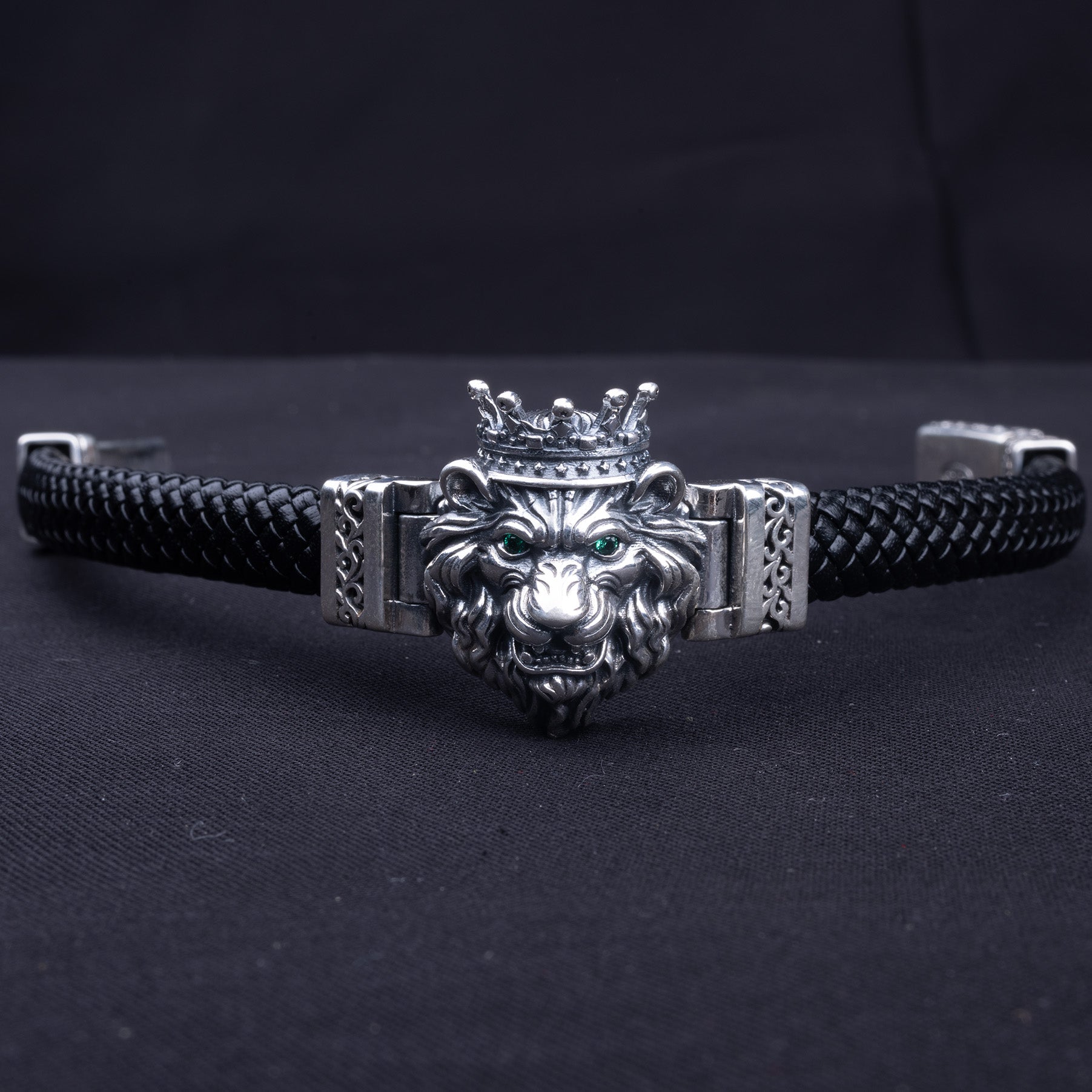 Men's King Lion leather bracelet | Jenzo-925 sterling silver - Jenzo Jewellery