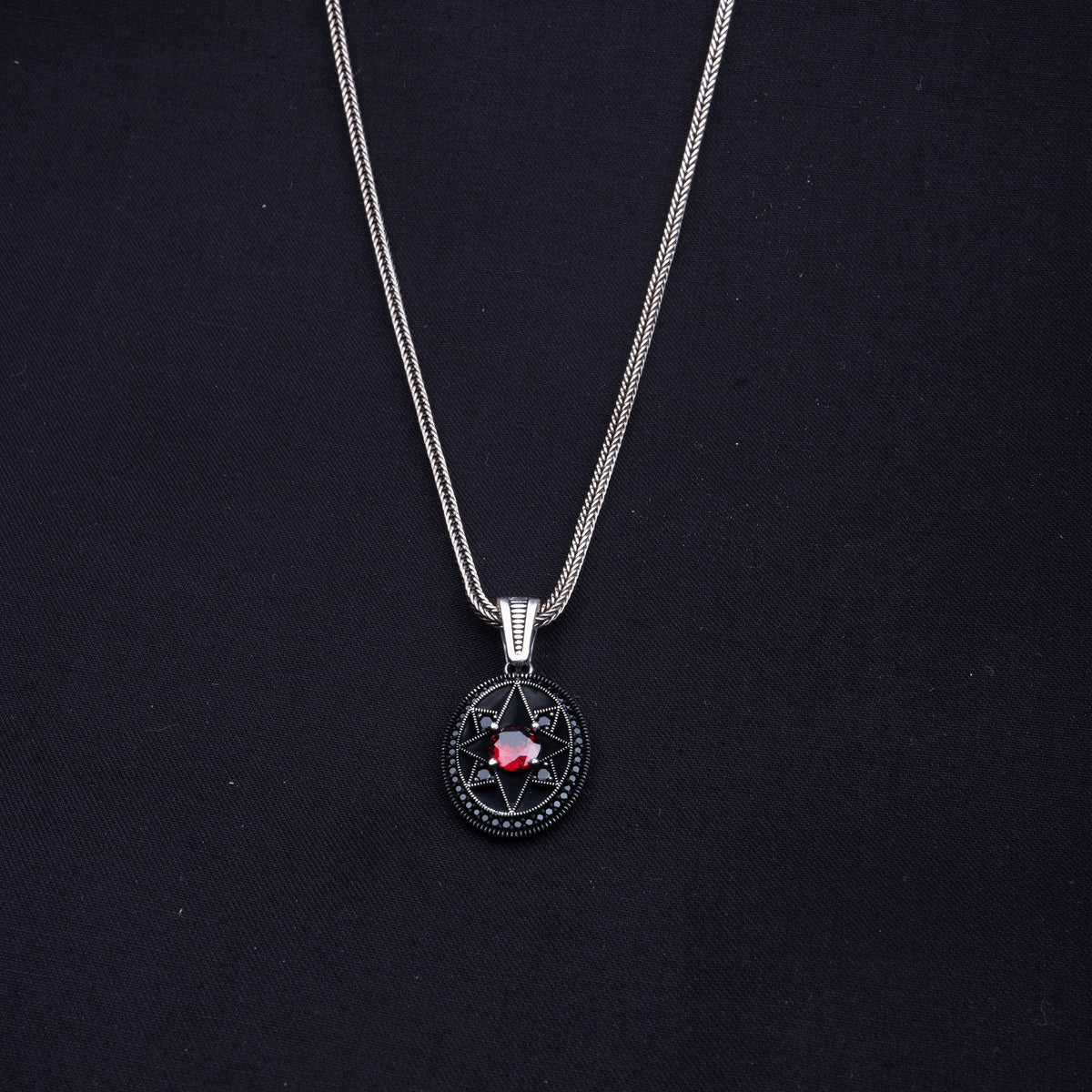 Men's Dark Red Star Chain Pendant | Jenzo-925 sterling silver - Jenzo Jewellery