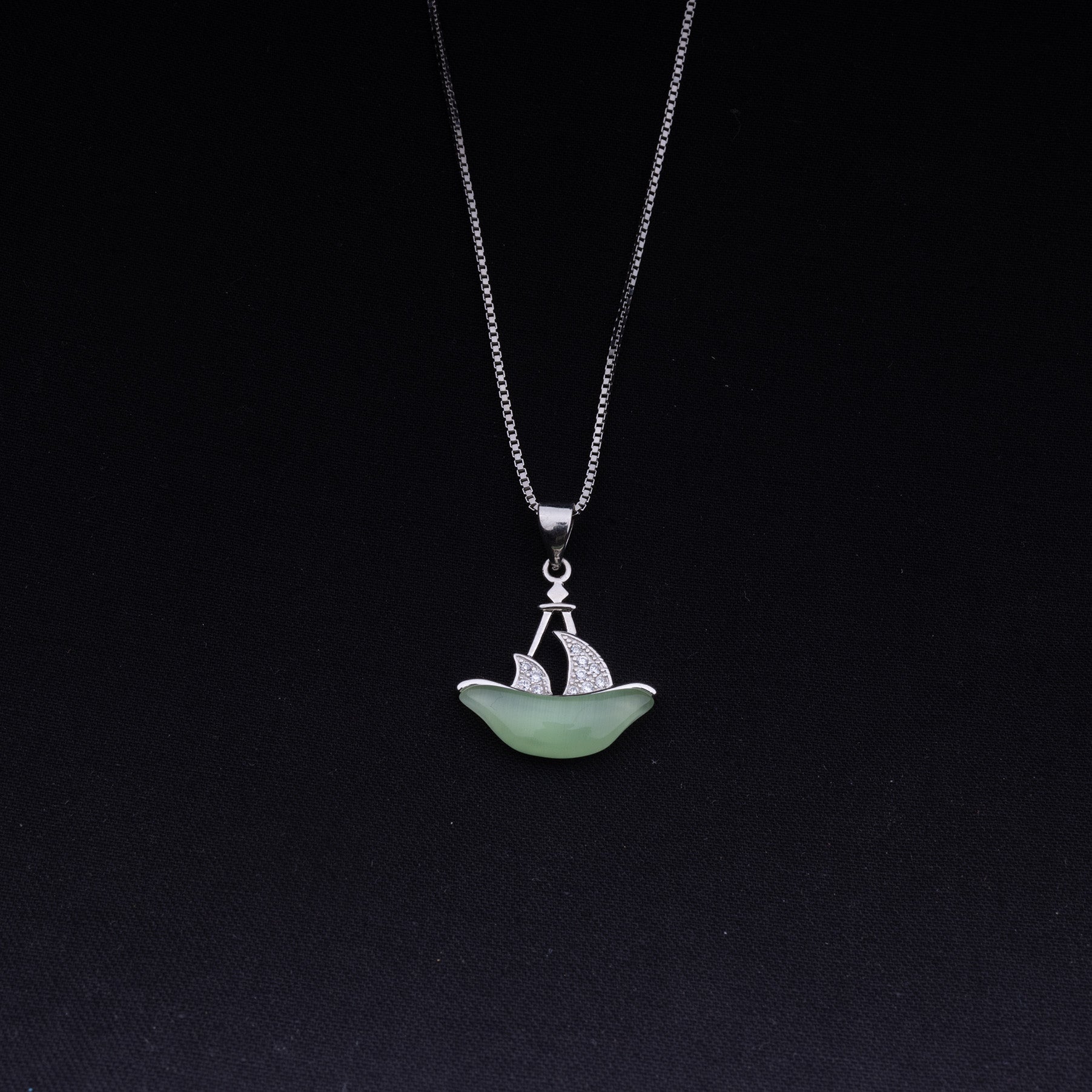 Women's Green boat Chain Pendant | Jenzo-925 sterling silver - Jenzo Jewellery