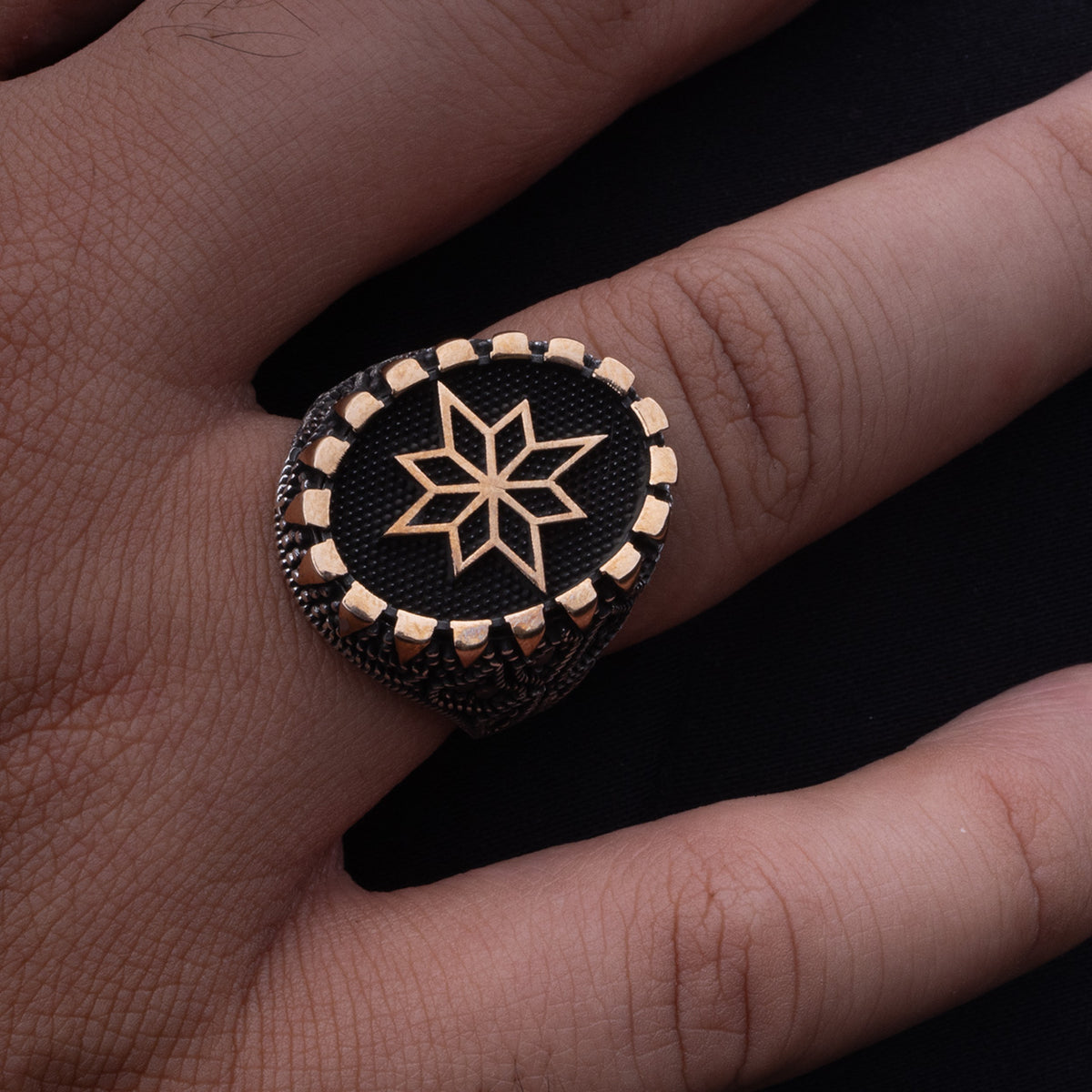 Men's Black Star Turkish Premium Ring | Jenzo-925 sterling silver - Jenzo Jewellery